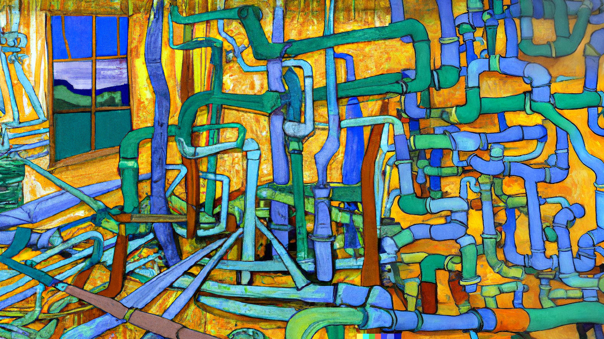 A room full of pipes in the style of van gogh (AI Art)